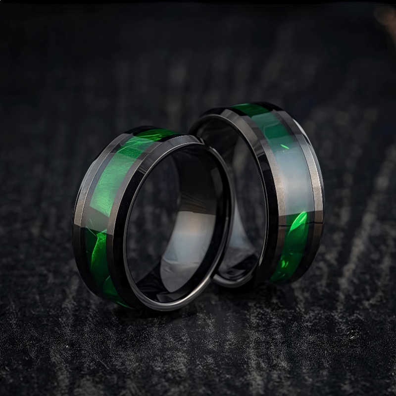 Men's Stylish Stainless Steel Inlaid Green Opal Ring
